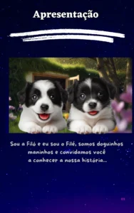 Página 2 do ebook: Filó e Filé começam a aventura no quintal